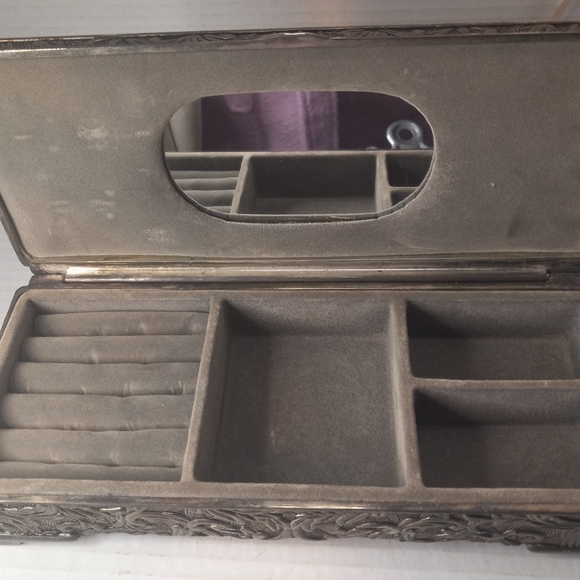 Godinger metal silver plated jewelry box with mirror engraving area vintage - Picture 6 of 12